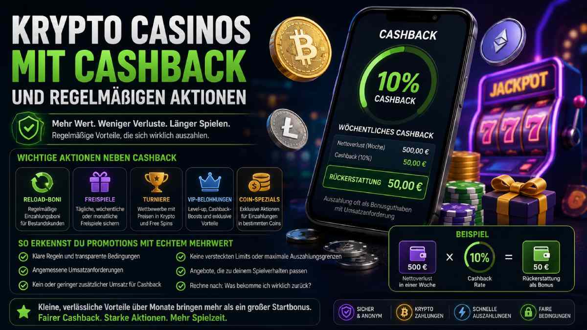 Krypto Casinos mit Cashback und regelmäßigen Aktionen